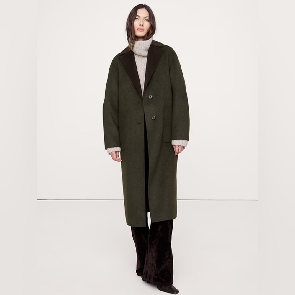 NWT! BR Reversible Olive Green & Chocolate Brown Double Faced Top Coat 🦛
